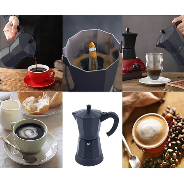 Espressokande - Elektrisk mokkakande - Kapacitet 300 ml / 6 kopper - Aluminium - Spænding 220–240 V 50 Hz - EU-stik - Sort