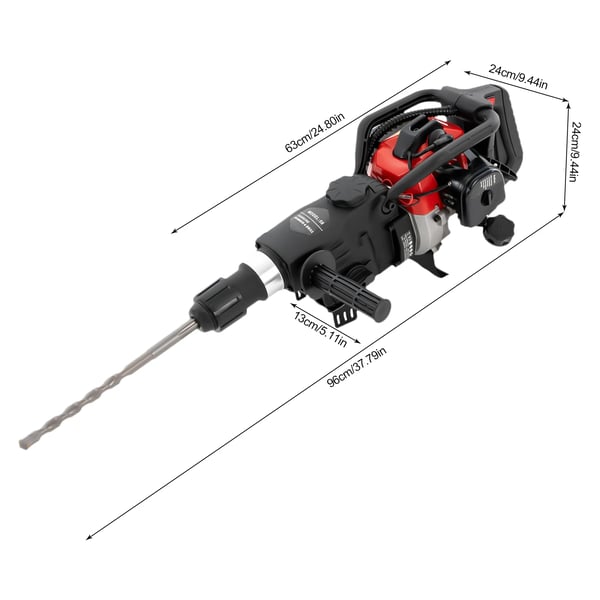 3-in-1 monitoimi purkuvasara, bensiinikäyttöinen 2-tahti 32,6 cc betoninmurskain/porakone, musta