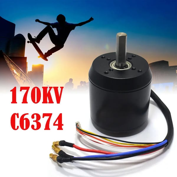 Børsteløs BLDC-motor til el-skateboard/longboard - C6374 - 170 KV - 2900 W - 18–42 V - 10 mm Aksel - Sort