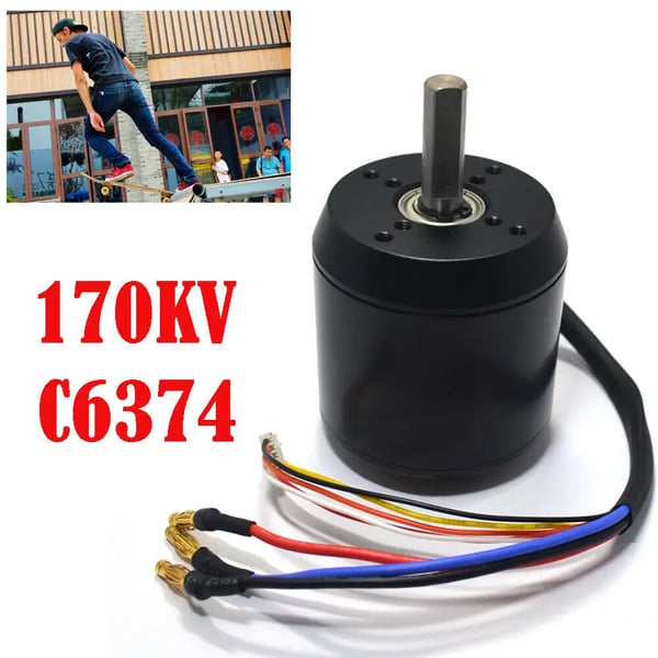 Børsteløs BLDC-motor til el-skateboard/longboard - C6374 - 170 KV - 2900 W - 18–42 V - 10 mm Aksel - Sort