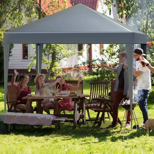 Havepavillon - Partytelt/Gazebo 3x3 m - Stålramme - PU-belagt canvasdug - 4 Sidepaneler - Solafskærmning - Mørkegrå
