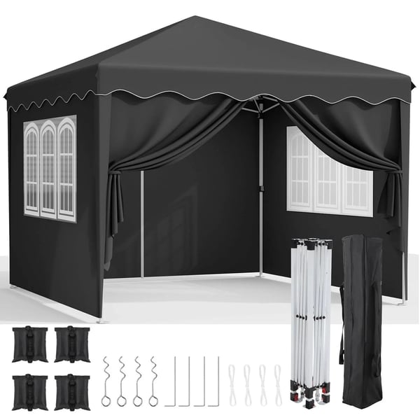 Pop up paviljonki - 3 x 3 m juhlateltta - Sivuseinät ja ikkunat - Säädettävä korkeus - Teräsrunko - PVC-pinnoitettu oxford - Pyörällinen kantolaukku