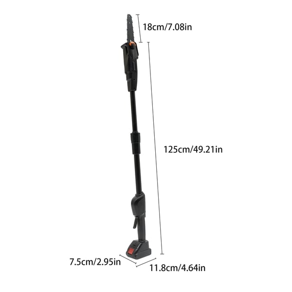 2-in-1 sähköinen teleskooppinen mini ketjusaha/oksasaha/varsisaha, ladattava akku, 552 W, 1,25 m, 4500 r/min, EU-pistoke, musta