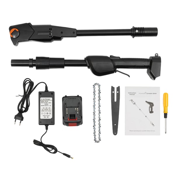2-in-1 sähköinen teleskooppinen mini ketjusaha/oksasaha/varsisaha, ladattava akku, 552 W, 1,25 m, 4500 r/min, EU-pistoke, musta