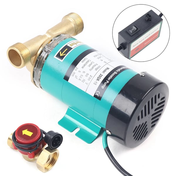 Trykforøgerpumpe - Automatisk cirkulationspumpe - 120W - 230V 50Hz - Løftehøjde 15 m - 25 l/min - Flowkontakt i messing - Grøn