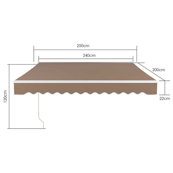 Udtrækkelig terrassemarkise - Knikarmsmarkise - 250 x 200 cm - Manuel - Aluramme - Polyester med PU-belægning - UPF 50+ - Mørk khaki
