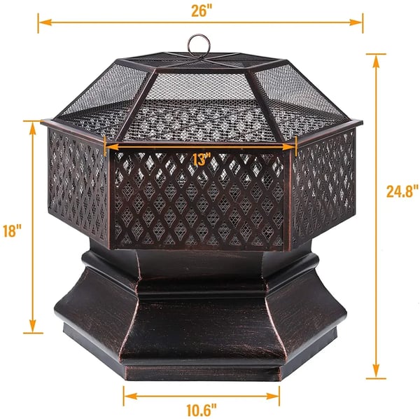 Havebålsted og kulgrill - Kulgrill - Sekskantet 66 cm - Støbt messing - Let at samle - Udendørs