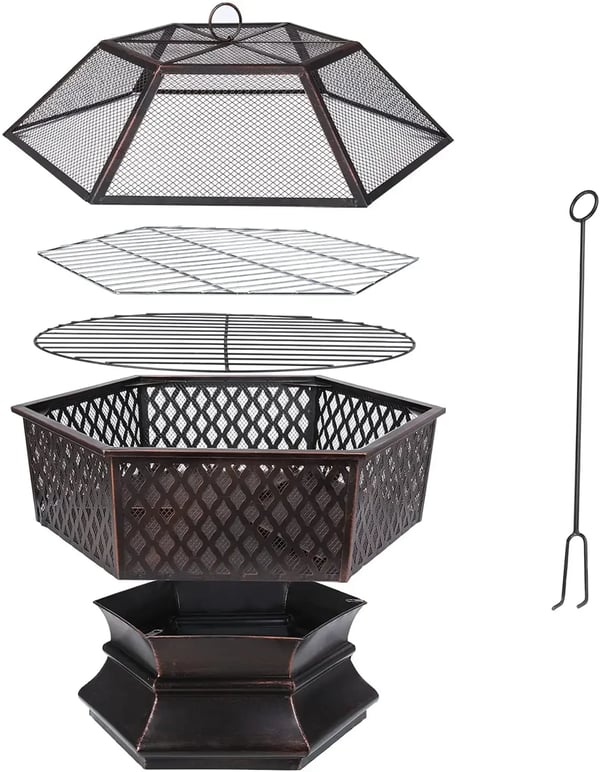 Havebålsted og kulgrill - Kulgrill - Sekskantet 66 cm - Støbt messing - Let at samle - Udendørs