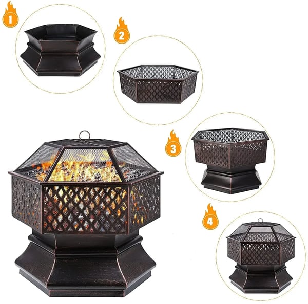 Havebålsted og kulgrill - Kulgrill - Sekskantet 66 cm - Støbt messing - Let at samle - Udendørs