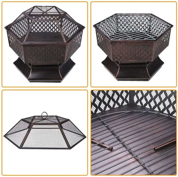 Havebålsted og kulgrill - Kulgrill - Sekskantet 66 cm - Støbt messing - Let at samle - Udendørs