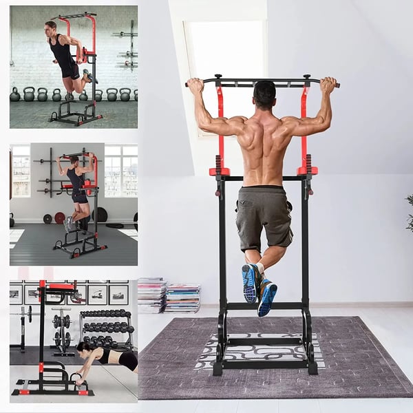 Power Tower - Pull-up og dip station - Fritstående - 200 kg kapacitet - Højkulstofstål - Hjemmetræning