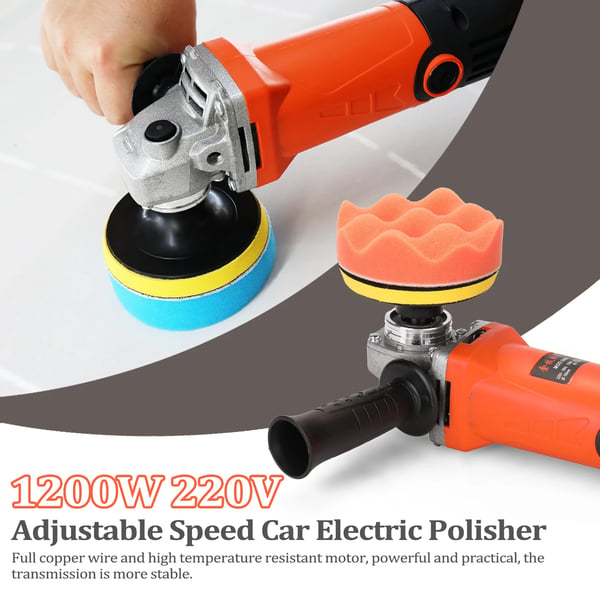 Elektrisk bil polermaskine - Polerer 220V - 1200W effekt - Variabel hastighed op til 8000 omdr./min - Til voksning og polering - Sølv