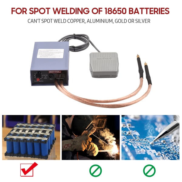 Punktsvejser - Håndholdt maskine - 5000 W - 0–800 A justerbar - Fodpedal - Til 18650-batteri - Bærbar - EU-stik - Rustrød
