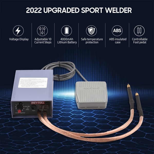 Punktsvejser - Håndholdt maskine - 5000 W - 0–800 A justerbar - Fodpedal - Til 18650-batteri - Bærbar - EU-stik - Rustrød