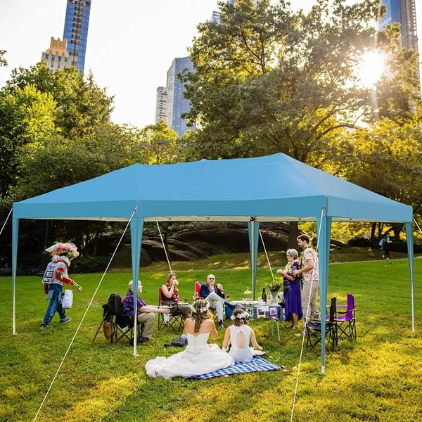 Juhlateltta Paviljonki 3x6 m - Pop Up Gazebo - Vedenpitävä - HDPE ja PU-pinnoite - Alumiinirunko - Neljä sivuseinää - Sininen