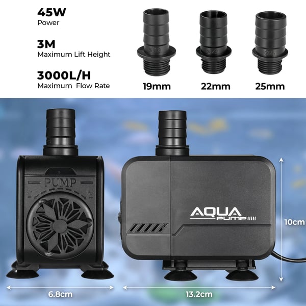 Suihkulähdepumppu - Uppopumppu - 45 W - 3000 L/h - 2,3 m johto - 3 suutinta - Tummanharmaa