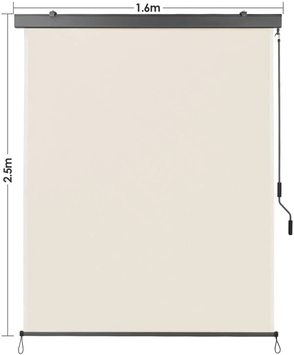 Vertikal markise - Kassette - 160 x 250 cm - Udtrækkelig - Håndsving - UV-beskyttelse - Vindresistent - Privatskærm - Beige