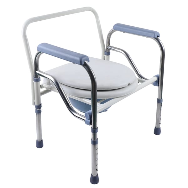 Bade- og toiletstol - Foldbar toiletstol - Højdejusterbar 65–75 cm - Rustfrit stål - Bæreevne 150 kg - Toiletspand i plast - Ca. 5 kg - Hvid