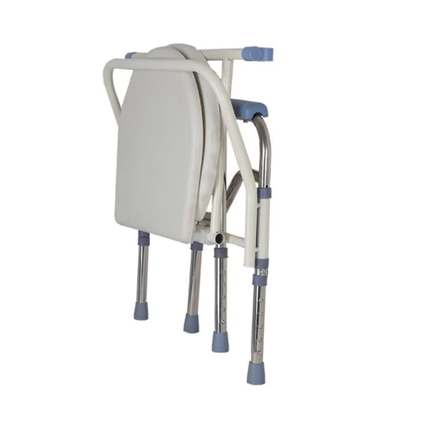 WC- ja suihkutuoli - Taittuva kommodituoli - Säädettävä 65–75 cm - Ruostumaton teräs - Kantavuus 150 kg - Muoviastia - Paino 5 kg - Valkoinen
