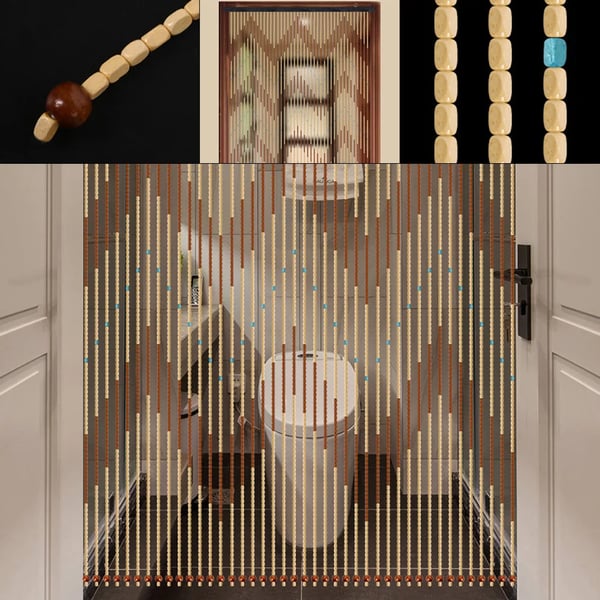 Perlegardin til dør - Træperler - 90 x 220 cm - Loftmontering - Halvgennemsigtig - Sydøstasiatisk stil - Brun