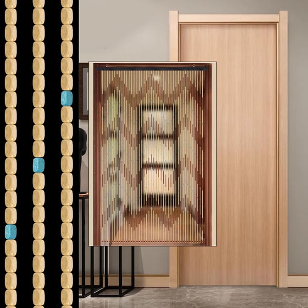 Perlegardin til dør - Træperler - 90 x 220 cm - Loftmontering - Halvgennemsigtig - Sydøstasiatisk stil - Brun