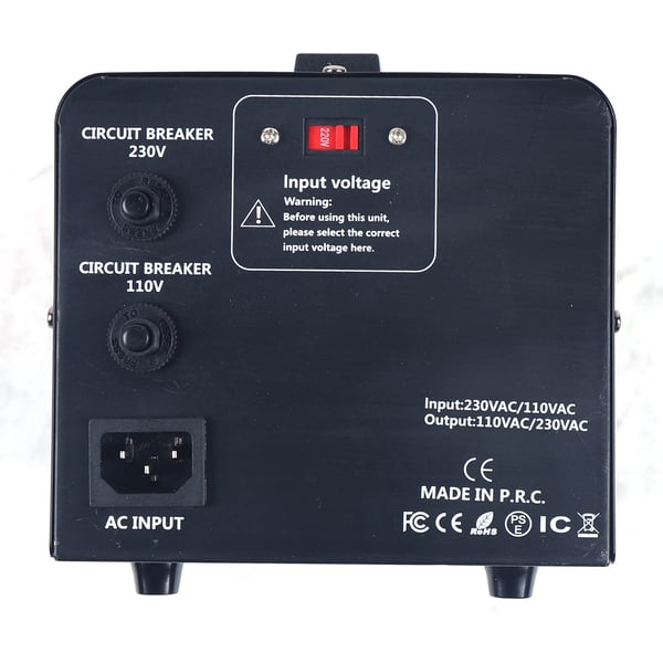 Spændingsomformer - Op-/nedtransformator 2000 W - 110V↔220V AC - 50/60 Hz - Netledning 1,5 m - 20×15×14 cm - Vægt 4,5 kg - Sort
