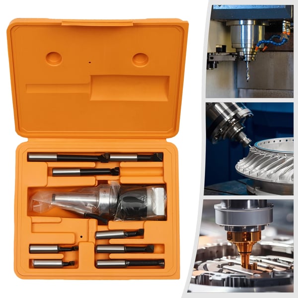 Udboringshoved & Stangsæt - F1-12 50 mm - MT2-M10 - Sæt med 12 dele - Udboringsstænger 12 mm (9 stk) - Drejebænk/CNC
