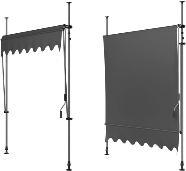 Altan- og terrassemarkise - Klemmarkise - UV50+ Solafskærmning - Borefri Montering - Håndsving - PU-belagt Polyester - 400 x 120 cm - Grå