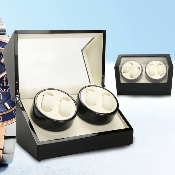 Urbevæger Watch Winder - Displayboks - Automatisk Rotation - 4 Ure - Træ - Blank Finish - Sort