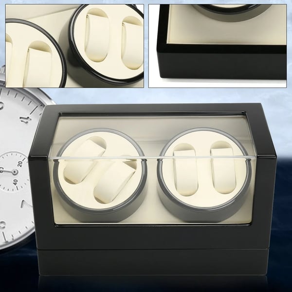 Urbevæger Watch Winder - Displayboks - Automatisk Rotation - 4 Ure - Træ - Blank Finish - Sort