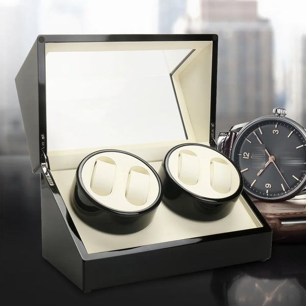 Urbevæger Watch Winder - Displayboks - Automatisk Rotation - 4 Ure - Træ - Blank Finish - Sort