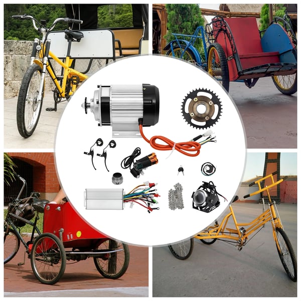 Elmotor Kit - Børsteløs Gearmotor - 48V - Til El-trehjulet/Rickshaw Cykel - Rustfrit Stål - Sølv