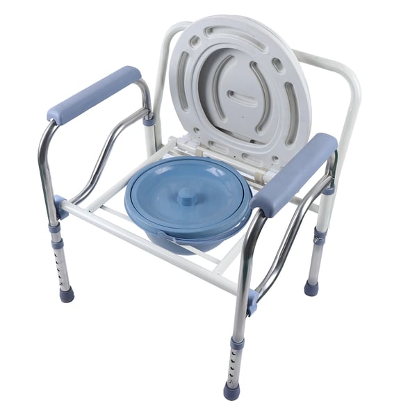 Kommode-/toiletstol - Bruse- og toiletstol - Sammenklappelig - Højde 65–75 cm, 5 trin - Maks 150 kg - Rustfrit stål, kulstofstål, PVC - Til ældre