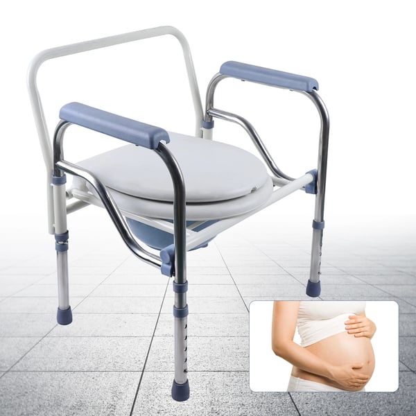 Kommode-/toiletstol - Bruse- og toiletstol - Sammenklappelig - Højde 65–75 cm, 5 trin - Maks 150 kg - Rustfrit stål, kulstofstål, PVC - Til ældre