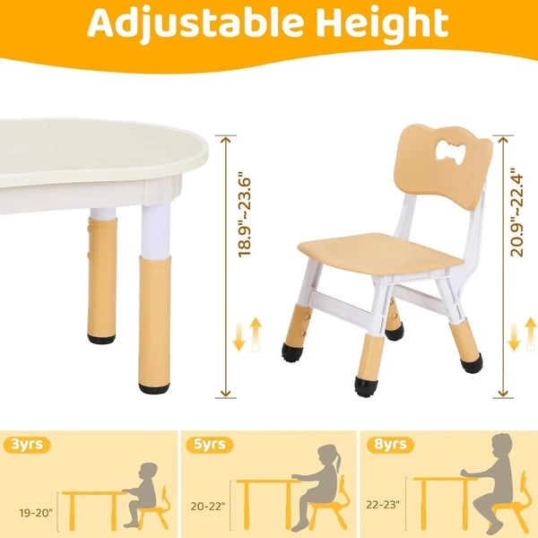 Børnebord & 2 stole, højdejusterbart tegnebord, plast, til daginstitution/hjem, khaki