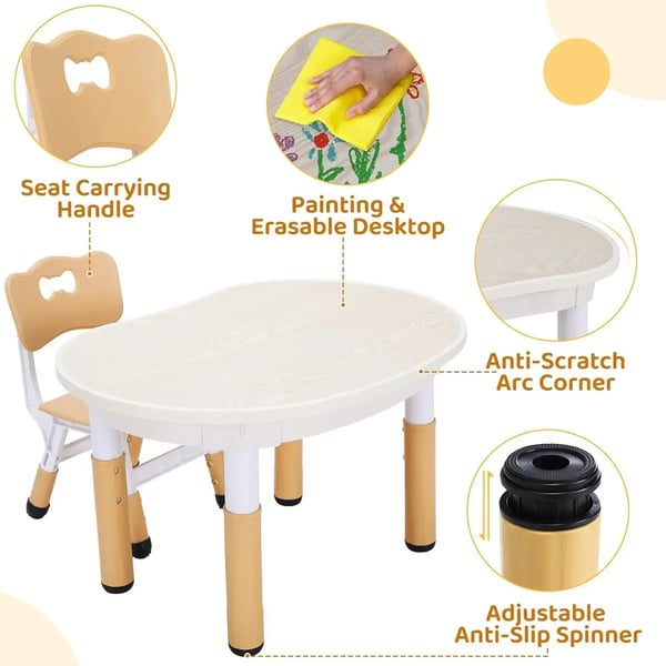 Børnebord & 2 stole, højdejusterbart tegnebord, plast, til daginstitution/hjem, khaki