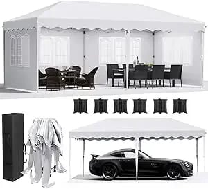 Puutarhapaviljonki - Pop up 3 x 6 m - Nopea pystytys - Vedenpitävä - HDPE, PU-pinnoite - Alumiinirunko - 4 Sivupaneelia - Valkoinen