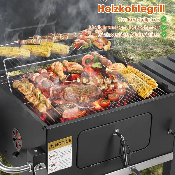 BBQ Hiiligrilli - Grill Trolley Charcoal XXL - 116 x 55,7 x 100 cm - Jauhemaalattu Teräs - CE-hyväksytty - Pyörillä - 5–10 Hengelle