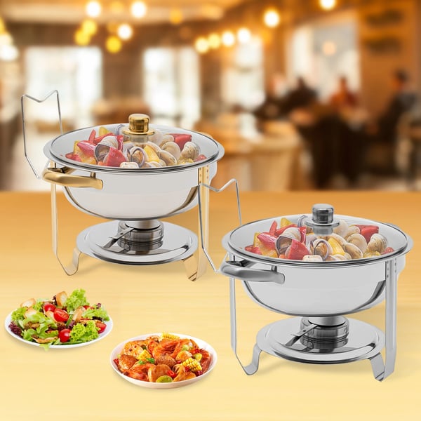 Chafing dish setti, pyöreä 5 l ruostumatonta terästä, kannella, buffet/catering, hopea, 1-taso