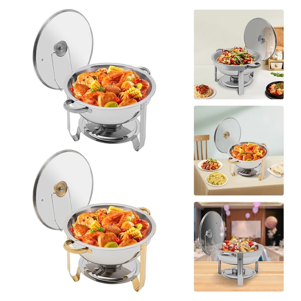 Chafing dish setti, pyöreä 5 l ruostumatonta terästä, kannella, buffet/catering, hopea, 1-taso
