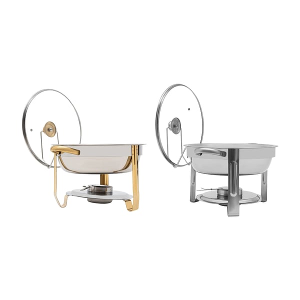 Chafing dish setti, pyöreä 5 l ruostumatonta terästä, kannella, buffet/catering, hopea, 1-taso