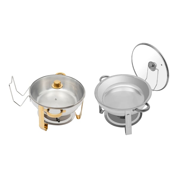Chafing dish setti, pyöreä 5 l ruostumatonta terästä, kannella, buffet/catering, hopea, 1-taso