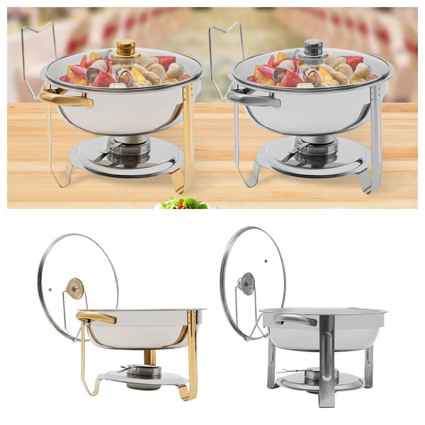 Chafing dish setti, pyöreä 5 l ruostumatonta terästä, kannella, buffet/catering, hopea, 1-taso