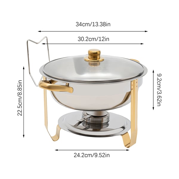 Buffetlämmitin, chafing dish, pyöreä 5 l, ruostumatonta terästä, oranssi, kannella, 1-tasoinen, buffet/catering