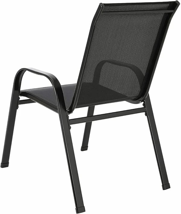 4x Havestole - Udendørs armlænsstole - Stålramme & Teslin-net - Høj ryg 52 cm - UV- og varmeresistent, åndbar - Skridsikre fødder - Sort