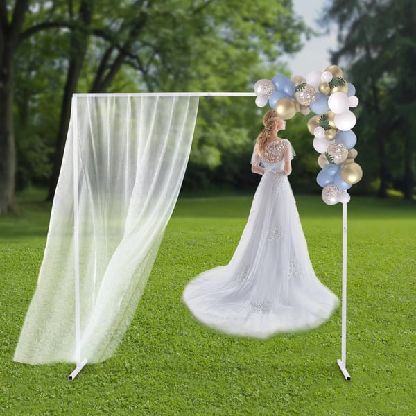 Bryllupsbue - Rektangulært baggrundsstativ - 2×2 m, Galvaniseret jernrør, Fritstående, 10 kg belastning, Rør 25 mm, Fodbjælke 45 cm - Hvid
