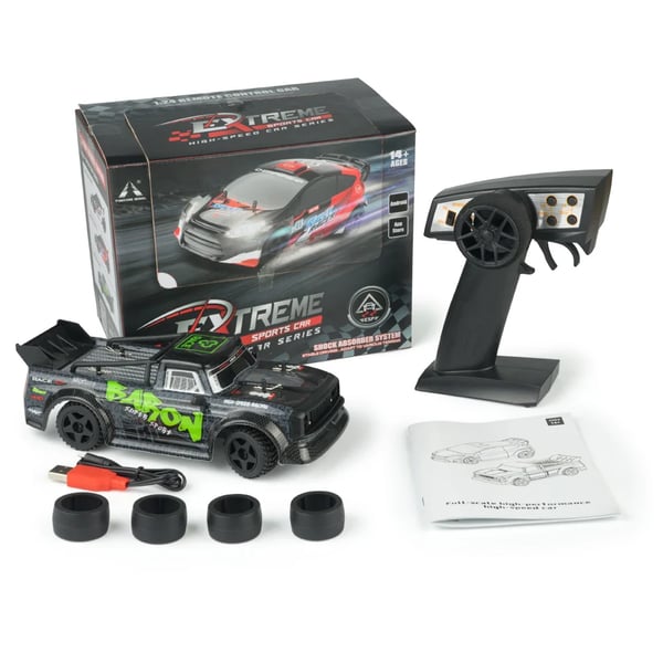 RC drift-auto - 2411 RTR 1:24 - Kauko-ohjain 2,4G - RWD drift gyrolla - LED-valot - Täysin proportionaalinen - 3,7V 300mAh 15–20 min - Vihreä