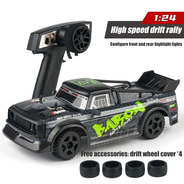 RC drift-auto - 2411 RTR 1:24 - Kauko-ohjain 2,4G - RWD drift gyrolla - LED-valot - Täysin proportionaalinen - 3,7V 300mAh 15–20 min - Vihreä