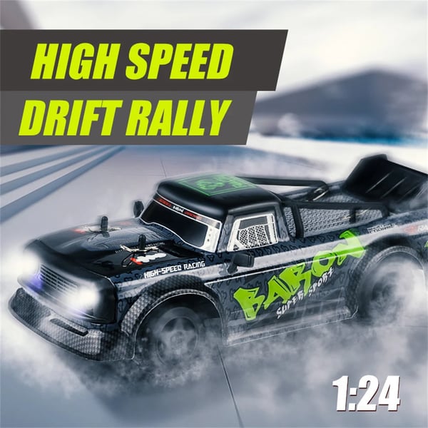 RC drift-auto - 2411 RTR 1:24 - Kauko-ohjain 2,4G - RWD drift gyrolla - LED-valot - Täysin proportionaalinen - 3,7V 300mAh 15–20 min - Vihreä