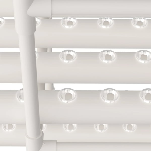 Hydroponisk dyrkningssystem - Dyrkningssæt - 3 Niveauer, 12 Rør, 108 Plantesteder, PVC, Rør Ø 6,1 cm, Hul Ø 3 cm - Hvid
